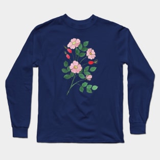 Wild Roses with Rosehips Watercolor Illustration Long Sleeve T-Shirt